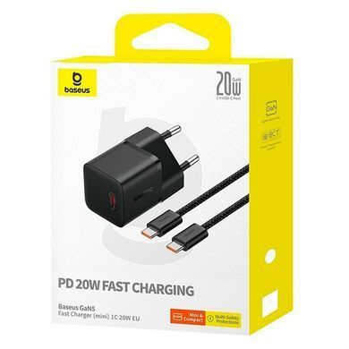 МЗП Baseus GaN5 Fast Charger (mini) PD20W (1USB-C) + кабель Type-C to Type-C (P10110900113) Cluster Black