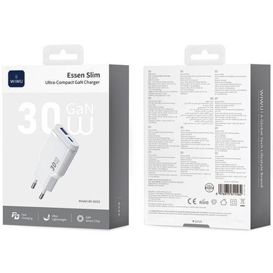 СЗУ WIWU G033 Essen PD30W+QC3.0 GaN (1USB-A/1C) White