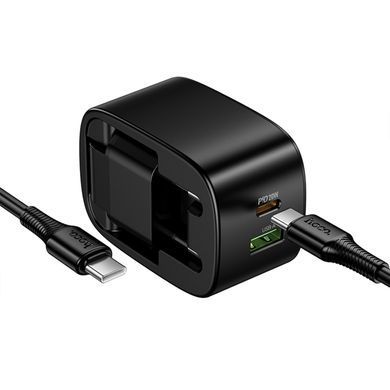 Уценка СЗУ Hoco CS102A Folding PD30W+QC3.0 (1USB-A/1C) + кабель Type-C to Type-C Поврежденная упаковка / Black