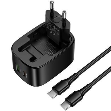 Уценка СЗУ Hoco CS102A Folding PD30W+QC3.0 (1USB-A/1C) + кабель Type-C to Type-C Поврежденная упаковка / Black