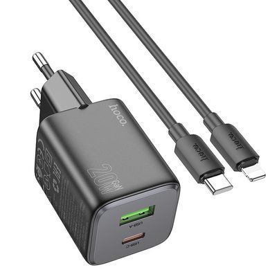 СЗУ Hoco N41 Almighty PD20W+QC3.0 (1USB-A/1C) + кабель Type-C to Lightning Black