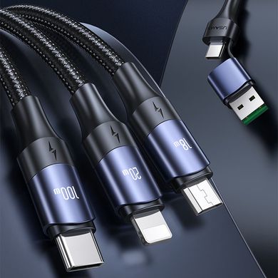 Уцінка Дата кабель Usams US-SJ511 U71 All in One Aluminum Alloy USB + Type-C to 3in1 100W (1.2m) Пошкоджена упаковка / Black
