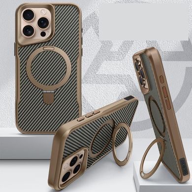 TPU+PC чохол Metal Buttons with Magnetic Fit Carbon Ring для Apple iPhone 16 Pro (6.3") Золотий