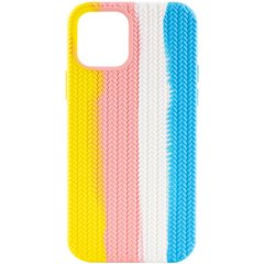 Чехол Silicone case Full Braided для Apple iPhone 13 (6.1") Желтый / Голубой