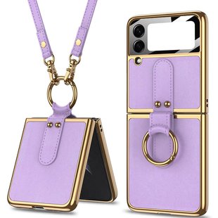 Кожаный чехол GKK with ring and strap для Samsung Galaxy Z Flip3 Dream Purple