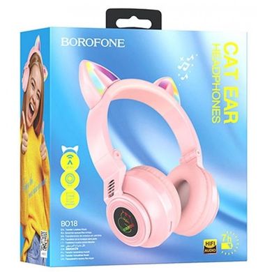 Уценка Накладные беспроводные наушники BOROFONE BO18 Cat ear Мятая упаковка / Розовый
