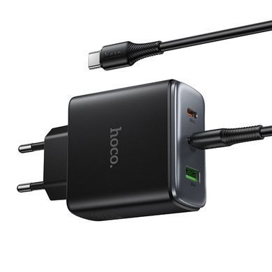 СЗУ Hoco C160A Upgrade PD65W+QC3.0 (1USB-A/2C) + кабель Type-C to Type-C Black