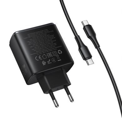 СЗУ Hoco C160A Upgrade PD65W+QC3.0 (1USB-A/2C) + кабель Type-C to Type-C Black