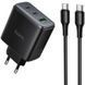 СЗУ Hoco C160A Upgrade PD65W+QC3.0 (1USB-A/2C) + кабель Type-C to Type-C Black фото 1