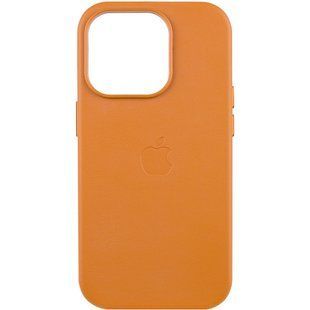 Кожаный чехол Leather Case (AAA) with MagSafe and Animation для Apple iPhone 14 Pro Max (6.7") Golden Brown