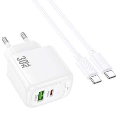 СЗУ Hoco CS55A Surplus PD30W+QC3.0 (1USB-A/1C) + кабель Type-C to Type-C White