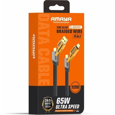 Уцінка Дата кабель Amaya ACD-X31 4in1 Type-C/USB to Lightning/Type-C 65W (1.2m) Пошкоджена упаковка / Yellow