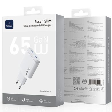 СЗУ WIWU G035 Essen PD65W GaN (2USB-C) White