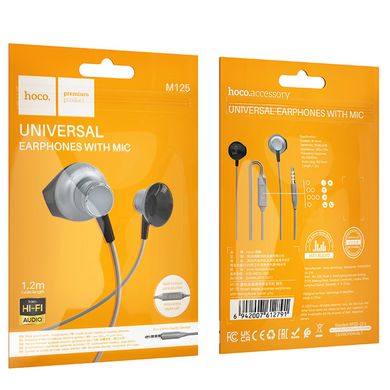 Стерео Навушники Hoco M125 Smart metal universal (3.5mm/1.2m) Metal gray