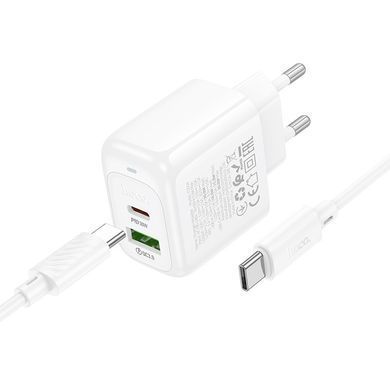 СЗУ Hoco CS55A Surplus PD30W+QC3.0 (1USB-A/1C) + кабель Type-C to Type-C White