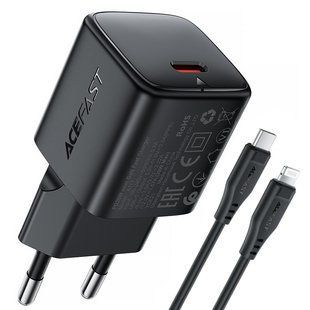 МЗП Acefast A117 mini PD20W GaN (1USB-C) + кабель Type-C to Lightning Black