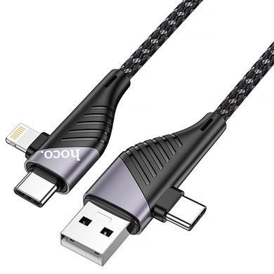 Дата кабель Hoco U95 Freeway 4in1 USB/Type-C to Type-C/Lightning 60W (1.2m) Black