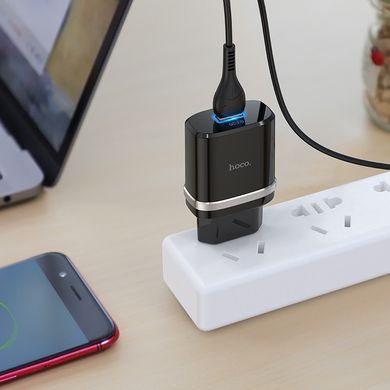 СЗУ Hoco C12Q Smart QC3.0 3A (1USB-A) + кабель USB to MicroUSB Черный