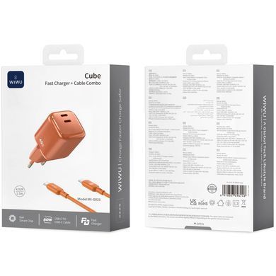 СЗУ WIWU G025 Cube PD45W (2USB-C) + кабель Type-C to Type-C Orange