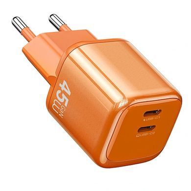 СЗУ WIWU G025 Cube PD45W (2USB-C) + кабель Type-C to Type-C Orange