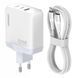 СЗУ Amaya E780T PD45W+QC3.0 GaN (1USB-A/2C) + кабель Type-C to Type-C White фото 1