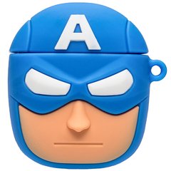 Силиконовый футляр Marvel & DC series для наушников AirPods 1/2 + карабин Капитан Америка/Синий