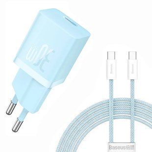 СЗУ Baseus GaN5 Fast Charger mini PD30W (1USB-C) + кабель Type-C to Type-C (P10110902) Galaxy Blue