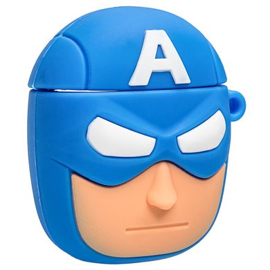 Силіконовий футляр Marvel & DC series для навушників AirPods 1/2 + карабін Капітан Америка/Синій