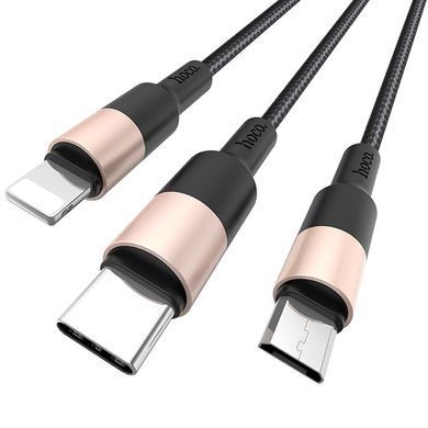 Дата кабель Hoco X26 Xpress 3in1 USB to Lightning/Type-C/MicroUSB 2A (1.2m) Черный / Золотой