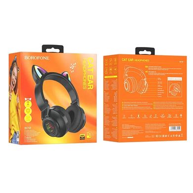 Уцінка Накладні бездротові навушники BOROFONE BO18 Cat ear Пошкоджена упаковка / Чорний