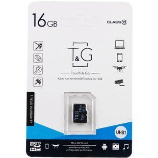 Карта памяти T&G (UHS-1) microSDHC Class 10 - 16GB (без адаптера) Черный
