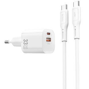 СЗУ WIWU G018 Cube PD33W+QC3.0 GaN (1USB-A/1C) + кабель Type-C to Type-C White