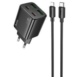 МЗП Hoco N55 Fundador PD20W+QC3.0 (2USB-A/2C) + кабель Type-C to Lightning Black