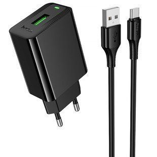 Уценка СЗУ Hoco CS92A Leader 18W+QC3.0 (1USB-A) + кабель USB to Type-C Поврежденная упаковка / Black