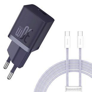 СЗУ Baseus GaN5 Fast Charger mini PD30W (1USB-C) + кабель Type-C to Type-C (P10110902) Midnight Purple