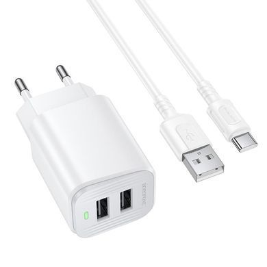 МЗП Borofone BAS81A Star 10.5W (2USB-A) + кабель USB to Type-C White
