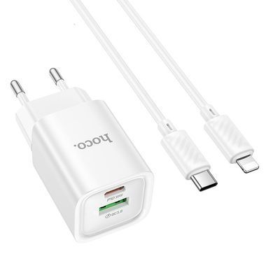 Уценка СЗУ Hoco C149A Charm PD30W+QC3.0 (1USB-A/1C) + кабель Type-C to Lightning Поврежденная упаковка / White