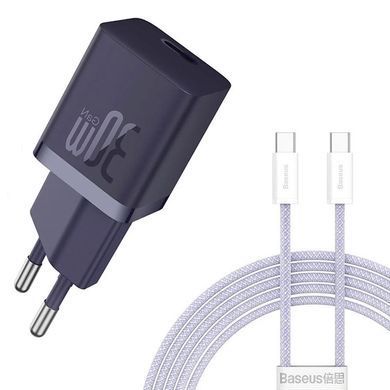 СЗУ Baseus GaN5 Fast Charger mini PD30W (1USB-C) + кабель Type-C to Type-C (P10110902) Midnight Purple