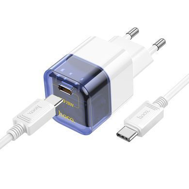 СЗУ Hoco C125A Transparent PD20W (1USB-C) + кабель Type-C to Type-C Transparent blue