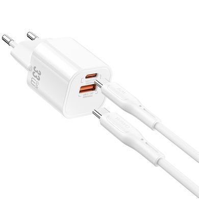 СЗУ WIWU G018 Cube PD33W+QC3.0 GaN (1USB-A/1C) + кабель Type-C to Type-C White