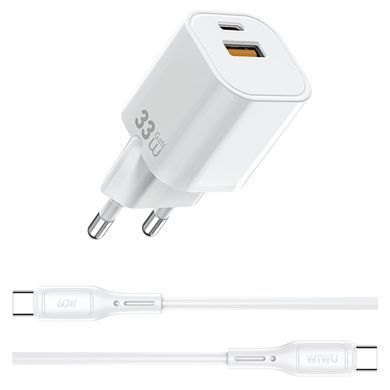 СЗУ WIWU G018 Cube PD33W+QC3.0 GaN (1USB-A/1C) + кабель Type-C to Type-C White