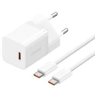 СЗУ Baseus GaN5 Fast Charger mini PD30W (1USB-C) + кабель Type-C to Type-C (P10110902) Moon White