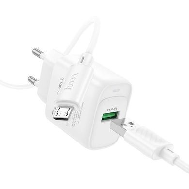 МЗП Hoco C140A Smart QC3.0 18W (1USB-A) + кабель USB to MicroUSB White