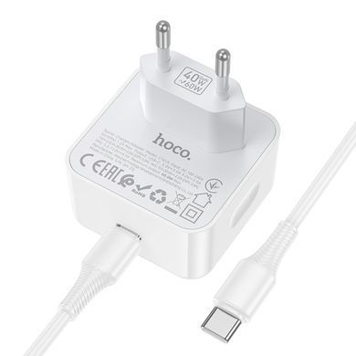 Уценка СЗУ Hoco C161A Speed PD40W (1USB-C) + кабель Type-C to Type-C Поврежденная упаковка / White