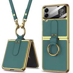 Шкіряний чохол GKK with ring and strap для Samsung Galaxy Z Flip4 Forest Green