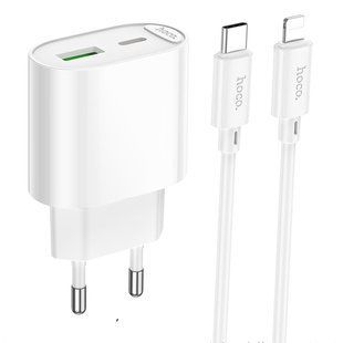 МЗП Hoco C109A Fighter PD20W+QC3.0 (1USB-A/1C) + кабель Type-C to Lightning White