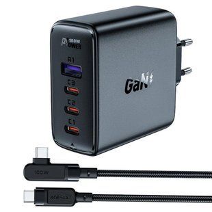 МЗП Acefast A37 PD100W+QC3.0 GaN (1USB-A/3C) + кабель Type-C to Type-C 2m Black