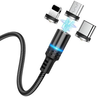 Уценка Дата кабель Hoco DU42 Magnetic 3in1 Lightning-microUSB-Type-C (1m) Дефект упаковки / Черный