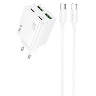 МЗП Hoco N55 Fundador PD20W+QC3.0 (2USB-A/2C) + кабель Type-C to Type-C White
