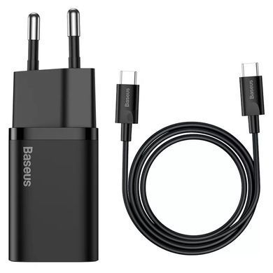 СЗУ Baseus Super Si Quick Charger PD25W (1USB-C) + кабель Type-C to Type-C (TZCCSUP-L) Черный